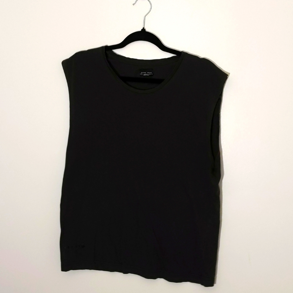 Zara| Dark Gray Tank Top Abstract With Red Pattern On Back